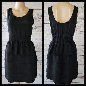 Anlo Black Sleeveless Tiered 100% Silk Dress Small EUC